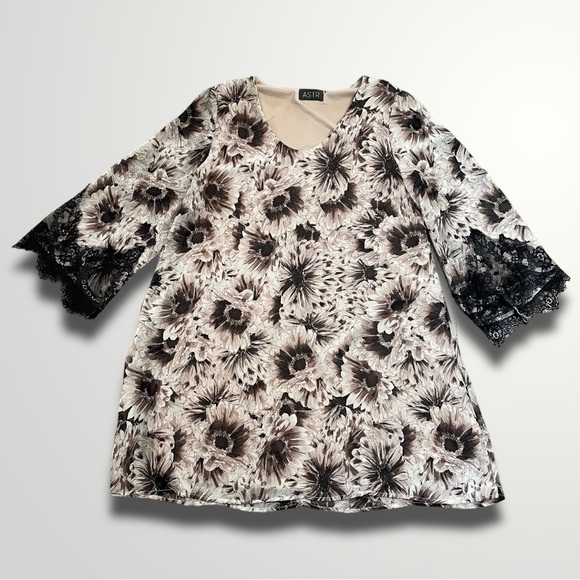 ASTR SUNFLOWER 90S VIBES BELL LACE SLEEVES BROWN CREAM - M - Picture 4 of 10